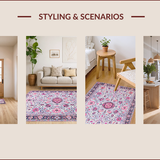 Ultra Soft Area Rug, Non Slip, Stain Resistant, Washable Area Rugs for Living Room, Bedroom, Boho Floral Burst in Soft Lilac(Pink)