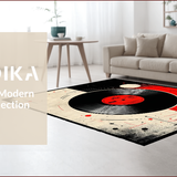 Ultra Soft Area Rug, Non Slip, Stain Resistant, Washable Area Rugs for Living Room, Bedroom, Vibrant Circular Vinyl Aesthetic(Black)
