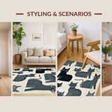 Ultra Soft Area Rug, Non Slip, Stain Resistant, Washable Area Rugs for Living Room, Bedroom, Charming Cartoon Cat Silhouette(Gray)