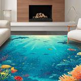 Ultra Soft Area Rug, Non Slip, Stain Resistant, Washable Area Rugs for Living Room, Bedroom, Underwater Adventure Kids Rug Featuring Colorful Sea Creatures Design(Blue)