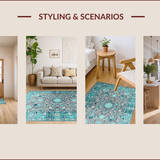 Ultra Soft Area Rug, Non Slip, Stain Resistant, Washable Area Rugs for Living Room, Bedroom, Contemporary Teal Floral Elegance(Gray)
