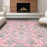 Ultra Soft Area Rug, Non Slip, Stain Resistant, Washable Area Rugs for Living Room, Bedroom, Vibrant Retro Flower Arrangement(Pink)