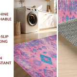 Ultra Soft Area Rug, Non Slip, Stain Resistant, Washable Area Rugs for Living Room, Bedroom, Elegant Retro Linear Aesthetics(Pink)