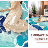 Ultra Soft Area Rug, Non Slip, Stain Resistant, Washable Area Rugs for Living Room, Bedroom, Nautical Harmony Wave Rug with Stylized Turtle and Coastal Shell Patterns(Blue)