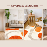 Ultra Soft Area Rug, Non Slip, Stain Resistant, Washable Area Rugs for Living Room, Bedroom, Stylish Symmetrical Orange Elements(Orange)