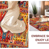 Ultra Soft Area Rug, Non Slip, Stain Resistant, Washable Area Rugs for Living Room, Bedroom, Artistic Colorful Patchwork Motif(Red)
