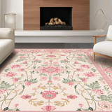 Ultra Soft Area Rug, Non Slip, Stain Resistant, Washable Area Rugs for Living Room, Bedroom, Elegant Vintage Rose Pattern(Pink)