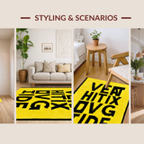 Ultra Soft Area Rug, Non Slip, Stain Resistant, Washable Area Rugs for Living Room, Bedroom, Sleek Minimalist Word Art Style(Yellow)