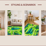 Ultra Soft Area Rug, Non Slip, Stain Resistant, Washable Area Rugs for Living Room, Bedroom, Colorful City-Themed Toddler Playmat(Green)