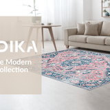 Ultra Soft Area Rug, Non Slip, Stain Resistant, Washable Area Rugs for Living Room, Bedroom, Rustic Geometric Tile Motif(Pink)