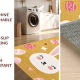 Ultra Soft Area Rug, Non Slip, Stain Resistant, Washable Area Rugs for Living Room, Bedroom, Playful Bunny Silhouette Spring Design(Gold)