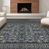 Ultra Soft Area Rug, Non Slip, Stain Resistant, Washable Area Rugs for Living Room, Bedroom, Rustic Ogee Design with Warm Tones(Black)