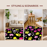 Ultra Soft Area Rug, Non Slip, Stain Resistant, Washable Area Rugs for Living Room, Bedroom, Eclectic Puppy Paw Pattern Composition(Black)