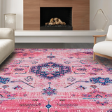 Ultra Soft Area Rug, Non Slip, Stain Resistant, Washable Area Rugs for Living Room, Bedroom, Soft Earth Tone Trellis Artwork(Pink)