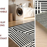 Ultra Soft Area Rug, Non Slip, Stain Resistant, Washable Area Rugs for Living Room, Bedroom, Modern Stripe Carpet(Black)