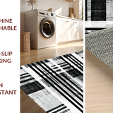 Ultra Soft Area Rug, Non Slip, Stain Resistant, Washable Area Rugs for Living Room, Bedroom, Contemporary Stripe Rug with Graphic Rhythm and Abstract Linework Accents(Black)