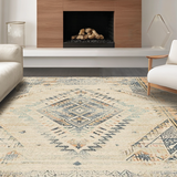 Ultra Soft Area Rug, Non Slip, Stain Resistant, Washable Area Rugs for Living Room, Bedroom, Cozy Distressed Ethnic Print(Beige)
