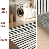Ultra Soft Area Rug, Non Slip, Stain Resistant, Washable Area Rugs for Living Room, Bedroom, Farmhouse Welcome Rug Showcasing Layered Bold Stripes and Graphic Precision(Black)