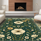 Ultra Soft Area Rug, Non Slip, Stain Resistant, Washable Area Rugs for Living Room, Bedroom, Trendy Leafy Insect Illustrations(Green)