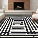Ultra Soft Area Rug, Non Slip, Stain Resistant, Washable Area Rugs for Living Room, Bedroom, Contemporary Stripe Balance Rug with Dynamic Two-Tone Linear Motif(Black)