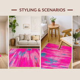 Ultra Soft Area Rug, Non Slip, Stain Resistant, Washable Area Rugs for Living Room, Bedroom, Bold Colorful Dynamic Brushstrokes(Pink)