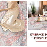 Ultra Soft Area Rug, Non Slip, Stain Resistant, Washable Area Rugs for Living Room, Bedroom, Artful Grey Symmetrical Composition(Pink)