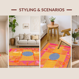 Ultra Soft Area Rug, Non Slip, Stain Resistant, Washable Area Rugs for Living Room, Bedroom, Eclectic Round Color Splash Design(Orange)