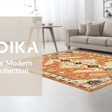 Ultra Soft Area Rug, Non Slip, Stain Resistant, Washable Area Rugs for Living Room, Bedroom, Elegant Distressed Round Pattern(Orange)