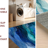 Ultra Soft Area Rug, Non Slip, Stain Resistant, Washable Area Rugs for Living Room, Bedroom, Nautical Wave Flow Rug with Abstract Ocean Patterns and Shell Embellishments(Blue)