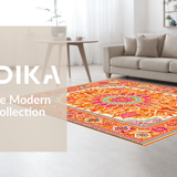 Ultra Soft Area Rug, Non Slip, Stain Resistant, Washable Area Rugs for Living Room, Bedroom, Vibrant Semi-Circular Rainbow Design(Orange)