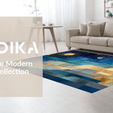 Ultra Soft Area Rug, Non Slip, Stain Resistant, Washable Area Rugs for Living Room, Bedroom, Celestial Fade Rug with Blue Gold Gradients and Polygonal Forms(Blue)