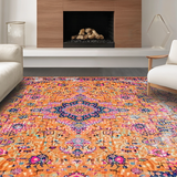 Ultra Soft Area Rug, Non Slip, Stain Resistant, Washable Area Rugs for Living Room, Bedroom, Lively Geometric Motif in Warm Tones(Orange)