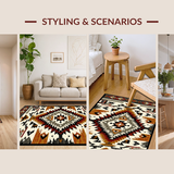 Ultra Soft Area Rug, Non Slip, Stain Resistant, Washable Area Rugs for Living Room, Bedroom, Artful Rustic Medallion Style(Brown)