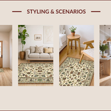 Ultra Soft Area Rug, Non Slip, Stain Resistant, Washable Area Rugs for Living Room, Bedroom, Lush Green Floral Tapestry(Beige)