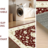 Ultra Soft Area Rug, Non Slip, Stain Resistant, Washable Area Rugs for Living Room, Bedroom, Rustic Elegant Floral Arrangement Design(Red)