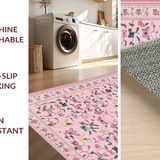 Ultra Soft Area Rug, Non Slip, Stain Resistant, Washable Area Rugs for Living Room, Bedroom, Pastel Garden-Inspired Nature Motif(Pink)