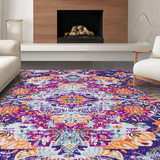 Ultra Soft Area Rug, Non Slip, Stain Resistant, Washable Area Rugs for Living Room, Bedroom, Eclectic Colorful Floral Design(Purple)