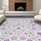 Ultra Soft Area Rug, Non Slip, Stain Resistant, Washable Area Rugs for Living Room, Bedroom, Chic Geometric Lavender Accents(Ivory)