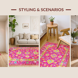 Ultra Soft Area Rug, Non Slip, Stain Resistant, Washable Area Rugs for Living Room, Bedroom, Stylish Contemporary Floral Print(Pink)