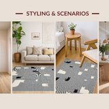 Ultra Soft Area Rug, Non Slip, Stain Resistant, Washable Area Rugs for Living Room, Bedroom, Stylish Cozy Cat Patterned Decor(Gray)