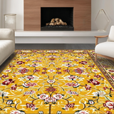 Ultra Soft Area Rug, Non Slip, Stain Resistant, Washable Area Rugs for Living Room, Bedroom, Radiant Earthy Tones with Blooms(Gold)