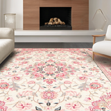 Ultra Soft Area Rug, Non Slip, Stain Resistant, Washable Area Rugs for Living Room, Bedroom, Contemporary Floral Infusion Style(White)