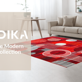 Ultra Soft Area Rug, Non Slip, Stain Resistant, Washable Area Rugs for Living Room, Bedroom, Contemporary Colorful Symmetrical Motif(Red)