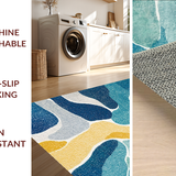 Ultra Soft Area Rug, Non Slip, Stain Resistant, Washable Area Rugs for Living Room, Bedroom, Funky Coastal Mosaic Rug Featuring Abstract Seashells and Surfboard Shapes(Blue)
