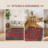 Ultra Soft Area Rug, Non Slip, Stain Resistant, Washable Area Rugs for Living Room, Bedroom, Brightly Colored Folk-Inspired Design(Red)