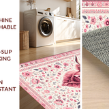Ultra Soft Area Rug, Non Slip, Stain Resistant, Washable Area Rugs for Living Room, Bedroom, Playful Rustic Sheep Imagery(Pink)