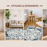 Ultra Soft Area Rug, Non Slip, Stain Resistant, Washable Area Rugs for Living Room, Bedroom, Rustic Vintage Patterned Elegance(White)