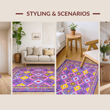 Ultra Soft Area Rug, Non Slip, Stain Resistant, Washable Area Rugs for Living Room, Bedroom, Rustic Lattice Style Aesthetic(Purple)