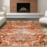Ultra Soft Area Rug, Non Slip, Stain Resistant, Washable Area Rugs for Living Room, Bedroom, Modern Vibrant Trellis Aesthetic(Red)