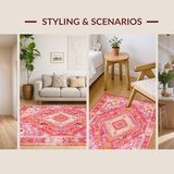 Ultra Soft Area Rug, Non Slip, Stain Resistant, Washable Area Rugs for Living Room, Bedroom, Rustic Textured Geometric Palette(Pink)
